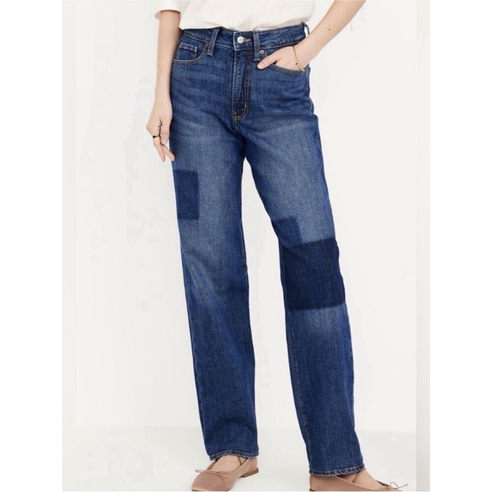 Old Navy Patchwork High Rise OG‎ Loose Baggy Barrel Denim Jeans Pants Size 2